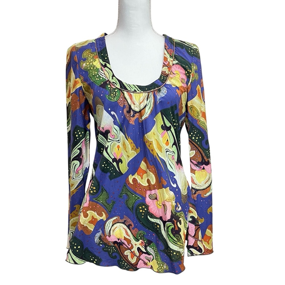 Oilily Eventy Abstract Floral Colouful Long Sleeve Top - Size 38 EU